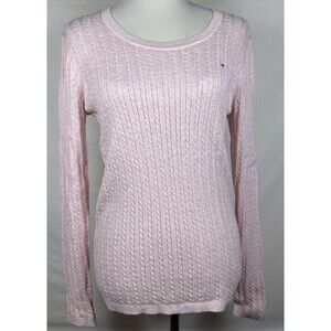 Tommy Hilfiger Sz M Lite Pink Long Sleeve Pullover Round Neck Cable Knit Sweater